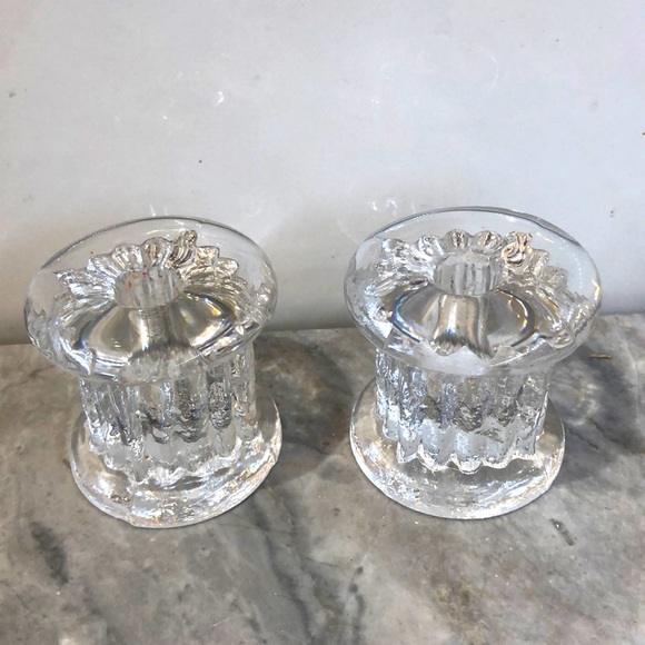 Set of 2 KOSTA BODA RURIK Scandinavian Clear Ice Glass Candlestick holders - Picture 1 of 15